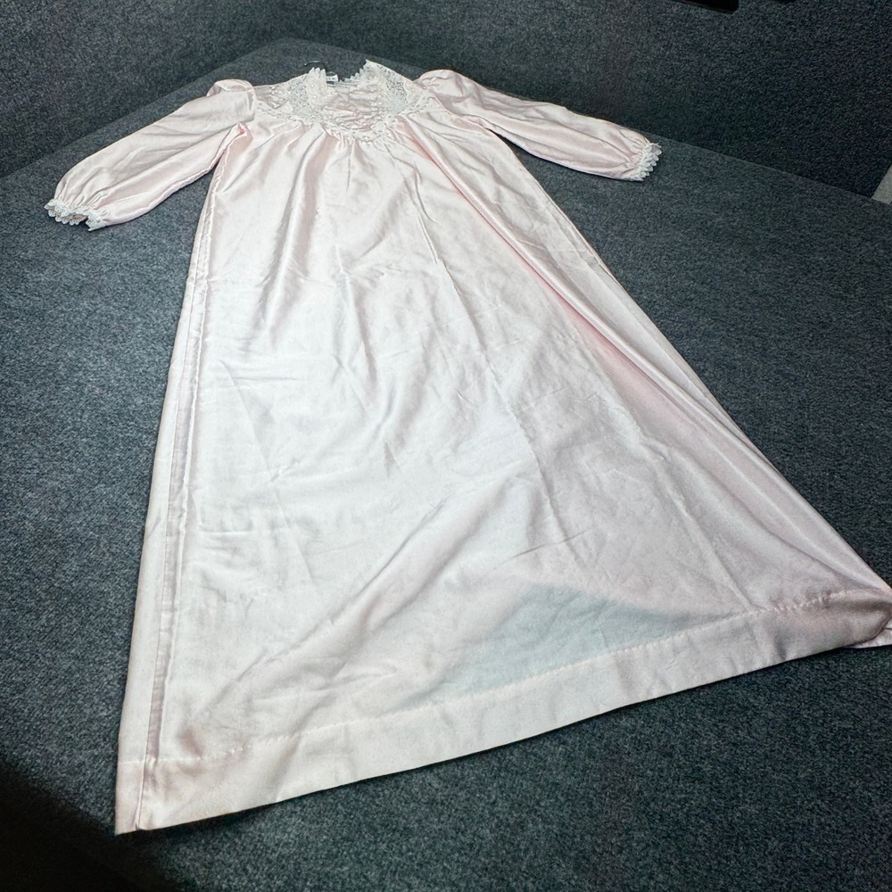 Vintage Christian Dior Nightgown Womens Medium Pink Satin Lace Maxi Dress USA